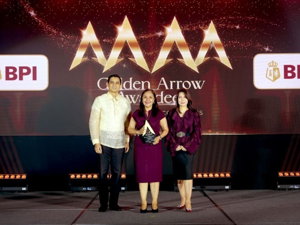 Atty. Jose Tomas Syquia, Securities Law & Procurement consultant; Atty. Maria Paz A. Garcia, BPI chief compliance officer; and Ida Ceniza-Tiongson, vice chair of the Institute of Corporate Directors, during the presentation of BPI’s Four-Golden-Arrow recognition. | Contributed photo
