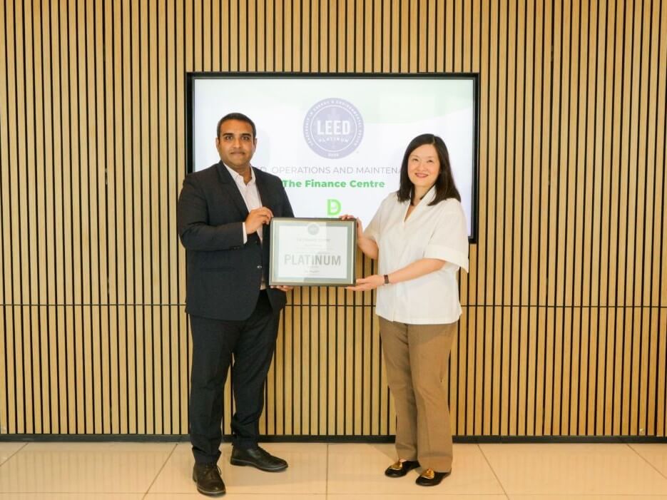 &nbsp;GBCI associate director for market development Rohith Ravula presents the LEED O+M certifications to Daiichi Properties president and COO Charmaine C. Uy. | Contributed photo