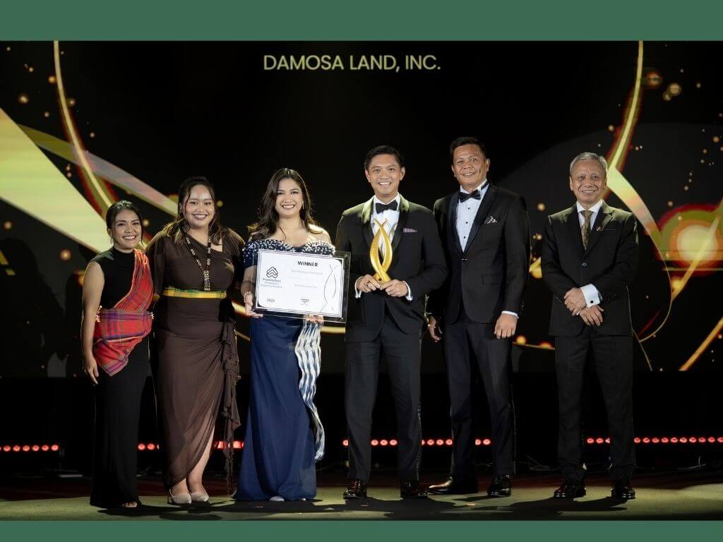 &nbsp;Damosa Land Inc. president Ricardo Floirendo Lagdameo (center) and his team receive the Best Boutique Developer award at the 14th PropertyGuru Philippines Property Awards 2026, marking the company&rsquo;s second consecutive win in the prestigious category. | Contributed photo