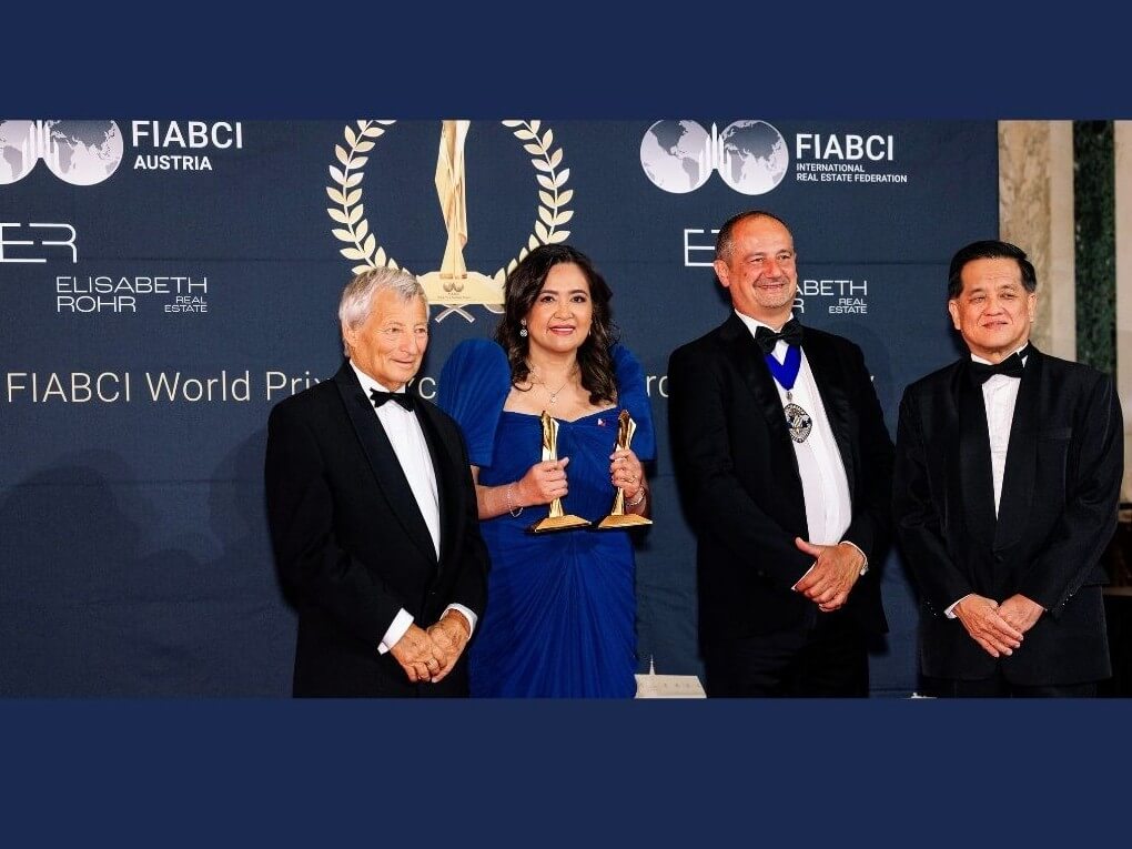 Filinvest Alabang Inc. president and CEO Catherine Ilagan receives the Gold Awards for Filinvest City and the Our Lady of Lourdes Chapel during the 2026 FIABCI World Prix d&rsquo;Excellence Awards Ceremony held in Vienna&mdash;marking the Philippines&rsquo; historic first win at the prestigious global real estate competition. | Contributed photo