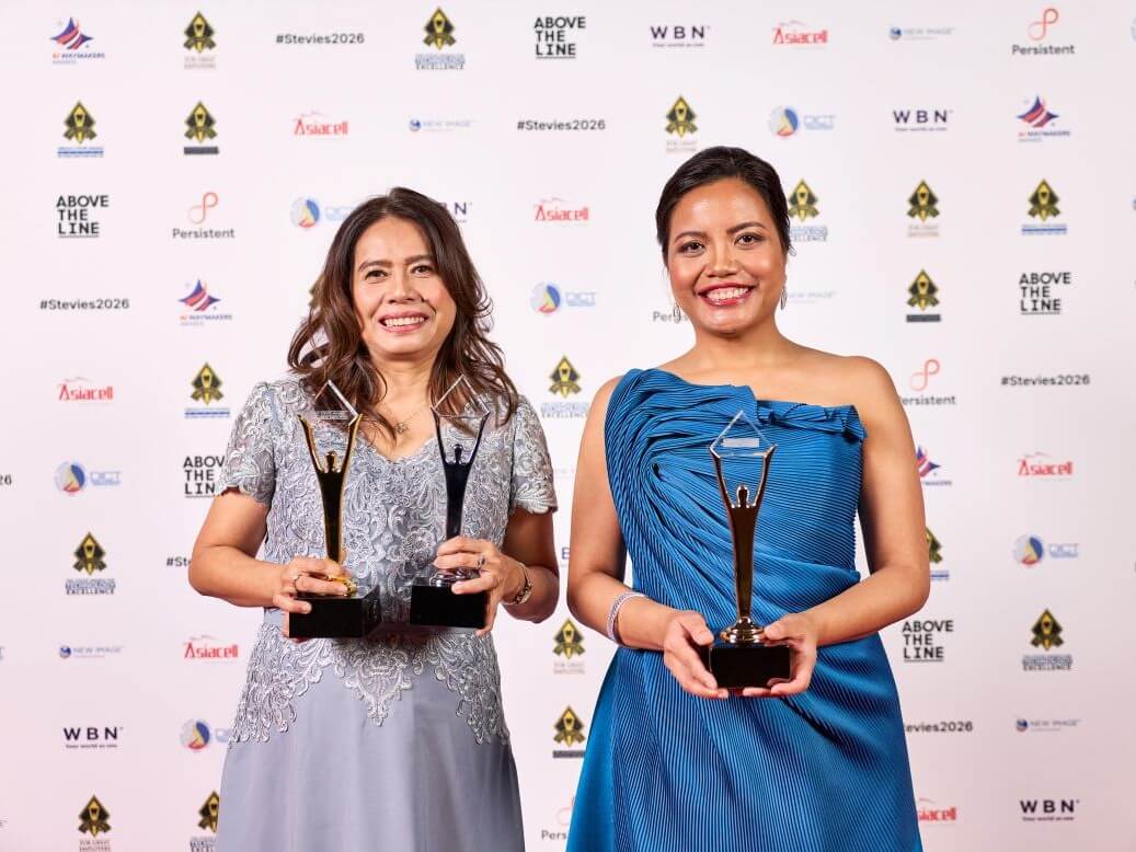 Filinvest Land representatives Venus A. Mejia (left), executive vice president, treasurer, chief finance officer and chief operations officer, and Sheriben D. Paraguas (right), Filinvest Group head of HR strategy and center of excellence, receive three Stevie Awards in Paris, France: Gold for Achievement in Management and Silver for Company of the Year &ndash; Real Estate and Employer of the Year &ndash; Real Estate. | Contributed photo