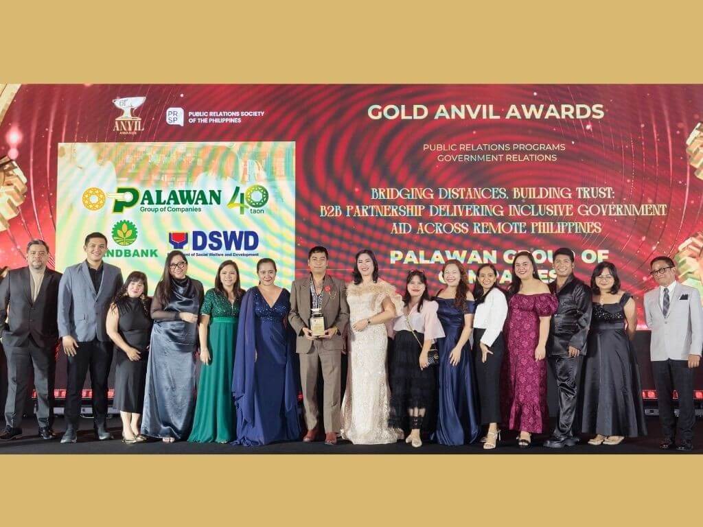 &nbsp;Palawan for Business receives the Gold Anvil Award in Government Relations for the public relations program, &ldquo;Bridging Distances, Building Trust: B2B Partnership Delivering Inclusive Government Aid Across Remote Philippines,&rdquo; recognized for advancing inclusive and accessible government assistance nationwide. | Contributed photo