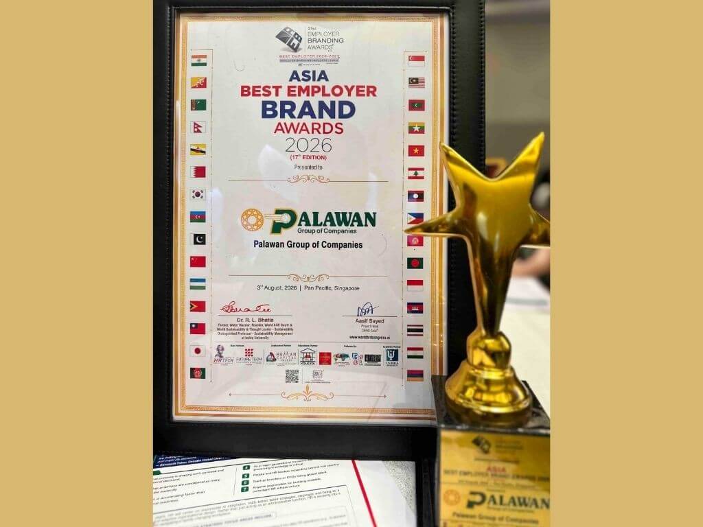 The Palawan Group receives the Asia&rsquo;s Best Employer Brand Award 2026, reflecting its continued investment in people, leadership, and workforce development. &nbsp;| Contributed photo