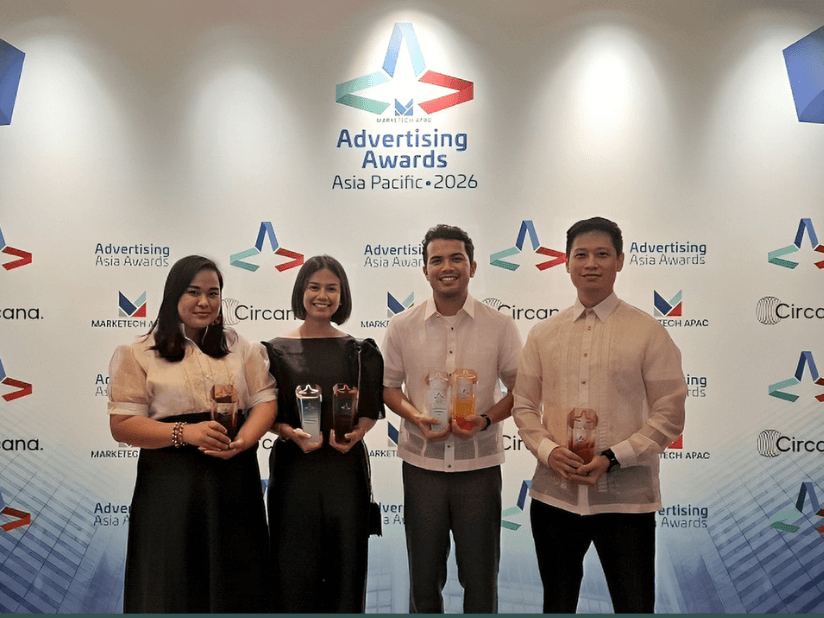 From left: Elijah Marie Daguio, corporate communications and public relations lead of the Palawan Group; Kimberly Reyes, brand manager for PalawanPay; Miguel Mangabat, marketing manager for PalawanPay; and BorisGantioqui, product lead for PalawanPay, receive the Palawan Group&rsquo;s awards during the MarkeTech APAC Advertising Awards Asia Pacific 2026 held in Singapore. | Contributed photo