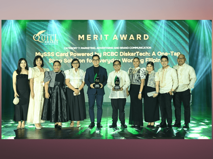 RCBC officers and team members celebrate the bank&rsquo;s recognition at the 2026 Philippine Quill Awards, where its MySSS Card powered by RCBC DiskarTech received a Merit Award for Marketing, Advertising, and Brand Communication. | Contributed photo