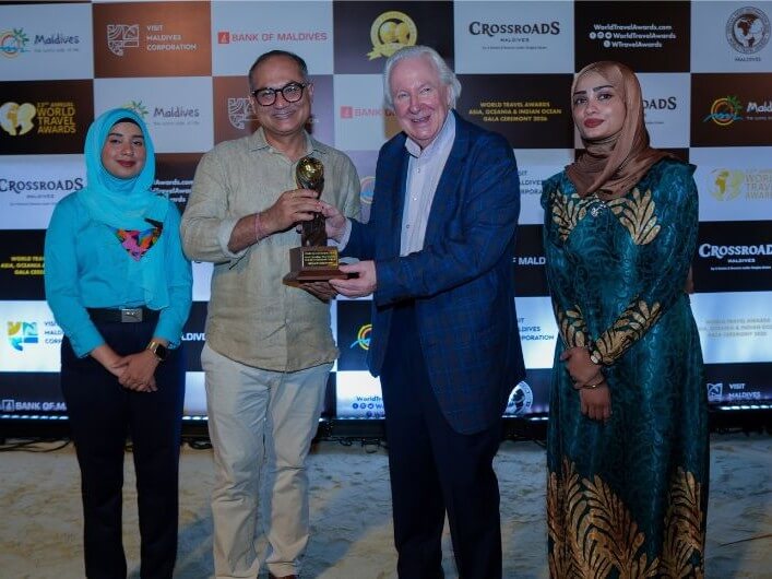 RHR senior vice president and business unit GM Barun Jolly with World Travel Awards founder Graham E. Cooke during the 2026 World Travel Awards ceremony. | Contributed photo