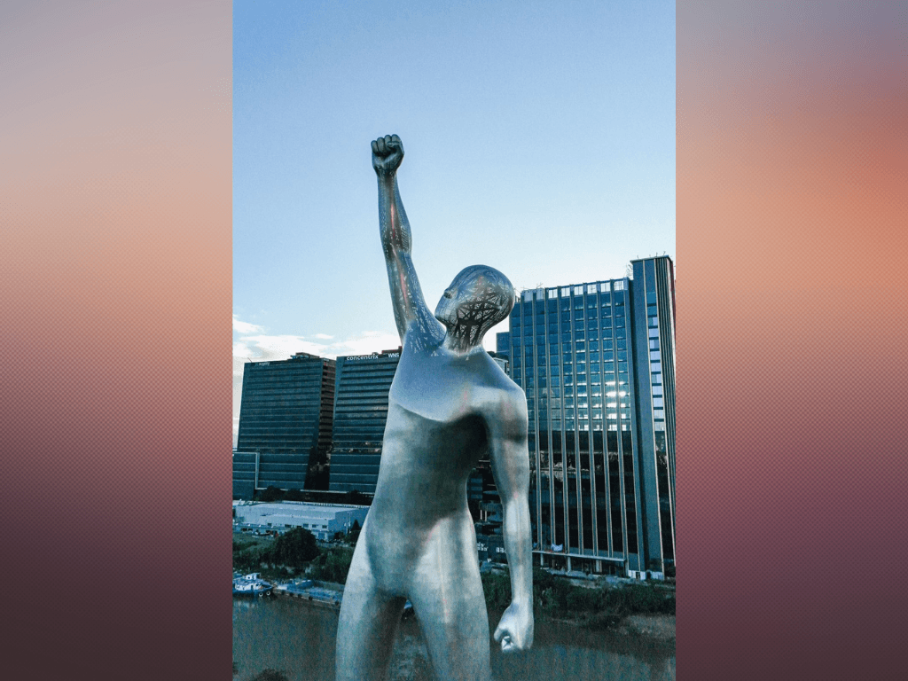 The Victor, the iconic 60-meter stainless-steel landmark at Bridgetowne, designed by artist Jefr&euml; Manuel-Figueras and awarded FIABCI Philippines Gold for its cultural, architectural, and placemaking impact. | Contributed photo