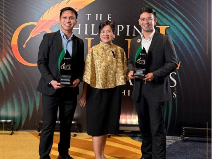 Security Bank Foundation representatives (from left) &nbsp;Louie De Real, executive director; Melissa Aquino, trustee; and Ricardo Llego, communications and resource mobilization officer, at the 22nd Philippine Quill Awards ceremony, where the foundation received two distinctions for its education and student welfare programs. | Contributed photo