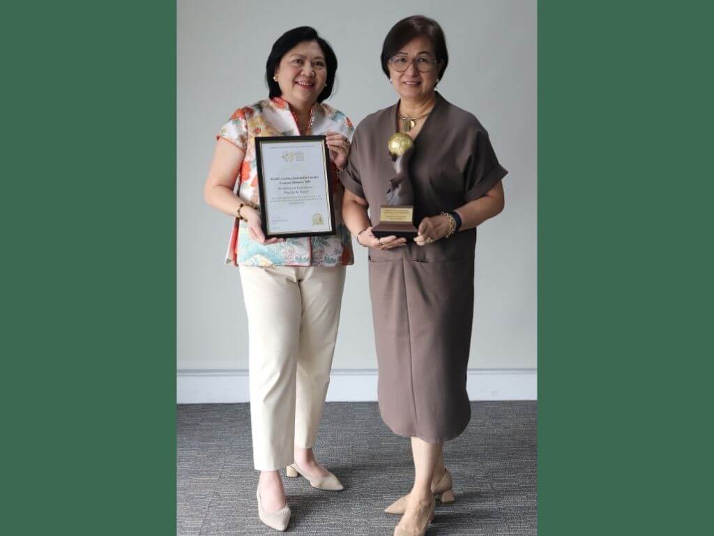 SM Hotels wins the &ldquo;2025 World&rsquo;s Leading Sustainable Circular Economy&rdquo; at the World Sustainable Travel & Hospitality Awards. From left: SMHCC vice president for quality and sustainability Leah S. Magallanes and SMHCC executive vice president Peggy E. Angeles. | Contributed photo