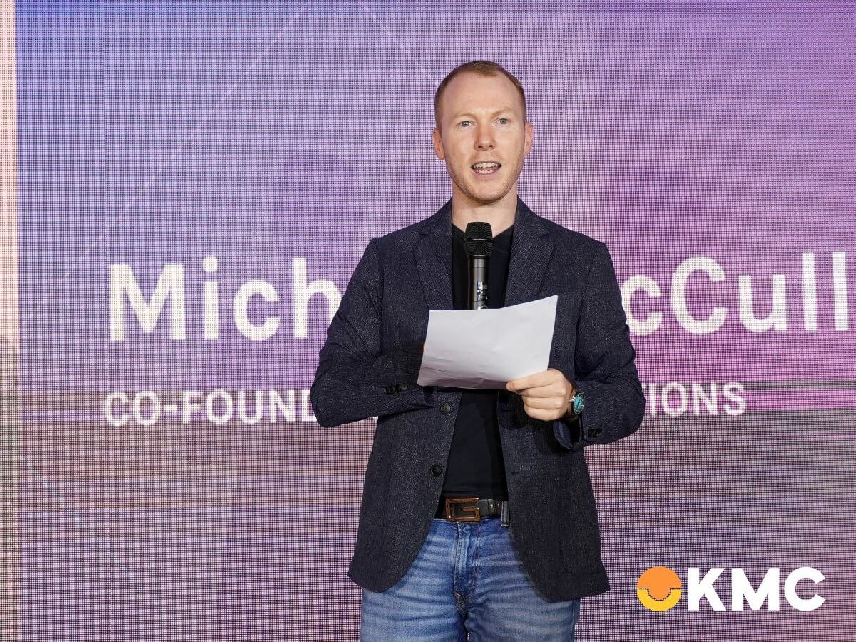 Michael McCullough, co-founder of KMC Solutions, gives speech during the KMC Startup Awards 2025 | Contributed photo
