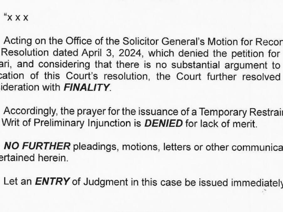 The relevant portion of the Supreme Court's decision, as quoted in San Miguel's disclosure on Tuesday to the Philippine Stock Exchange.