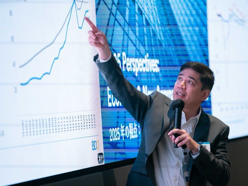 Dante Tinga Jr., SVP and director of research at BDO Unibank's corporate planning group, shares his insights on the effect of global events on the Philippine economy during BDO’s exclusive economic briefing for its Japanese clients. /Photo from BDO