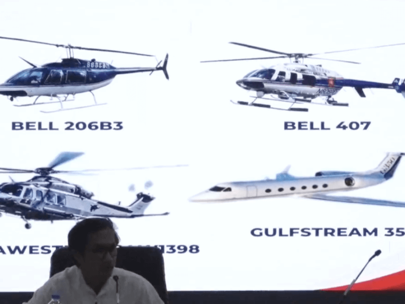 Public Works Secretary Vince Dizon briefs reporters on the fleet of luxury jets and choppers linked to Rep. Zaldy Co, showing photos of several aircraft flagged ahead of a government freeze order./Screenshot from DPWH ​livestream 